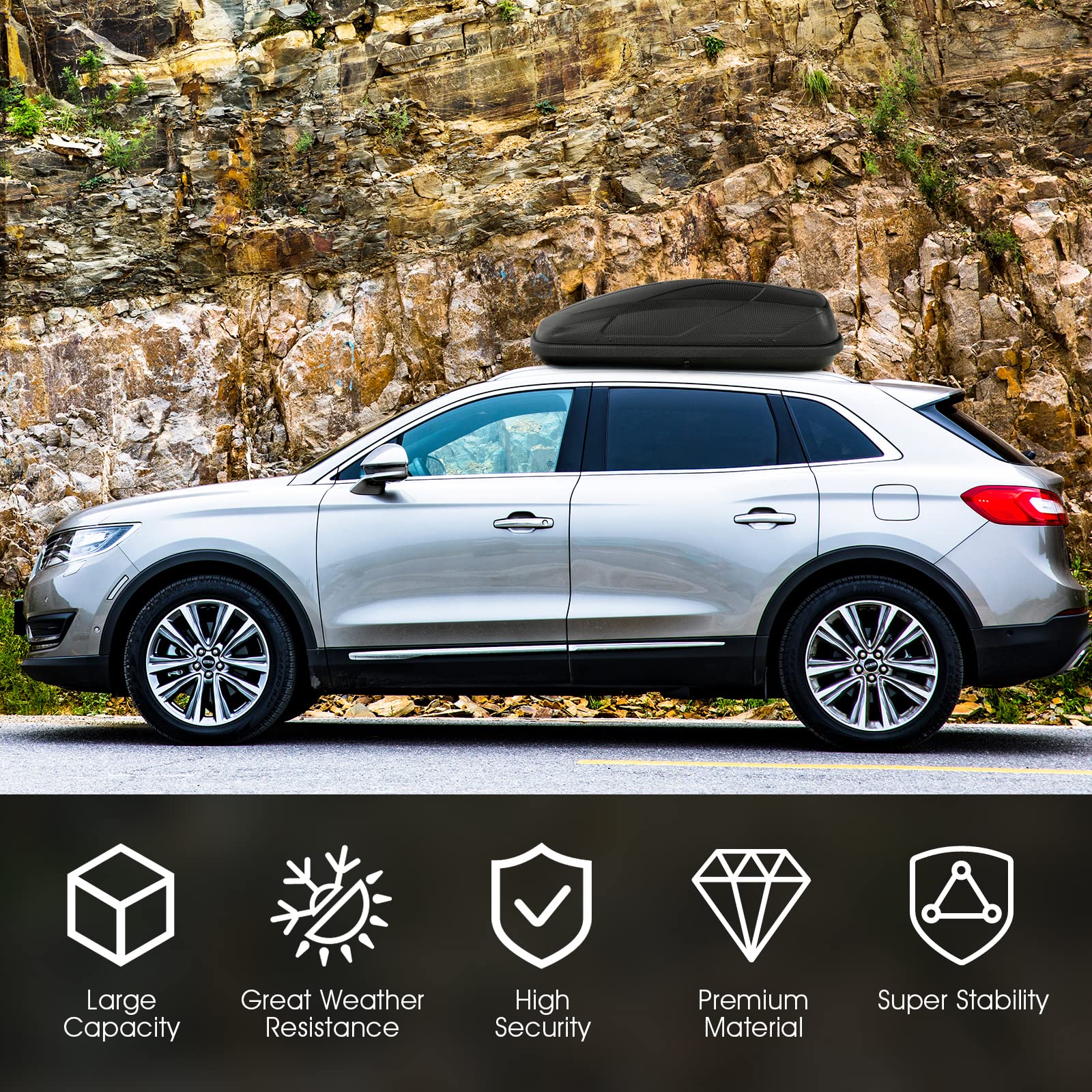 TANGZON Car Roof Box, 400L Extra-Large Car Top Roofbox with Dual Side Opening, Waterproof Hard Rooftop Cargo Carrier Storage Box for Tents Bags Luggage, Fits Most Cars (Black)