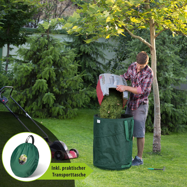3x 170 litre pop-up garden waste sack green self erecting & stable | leaf sack | garden sack | green waste sacks foldable, large made of extremely