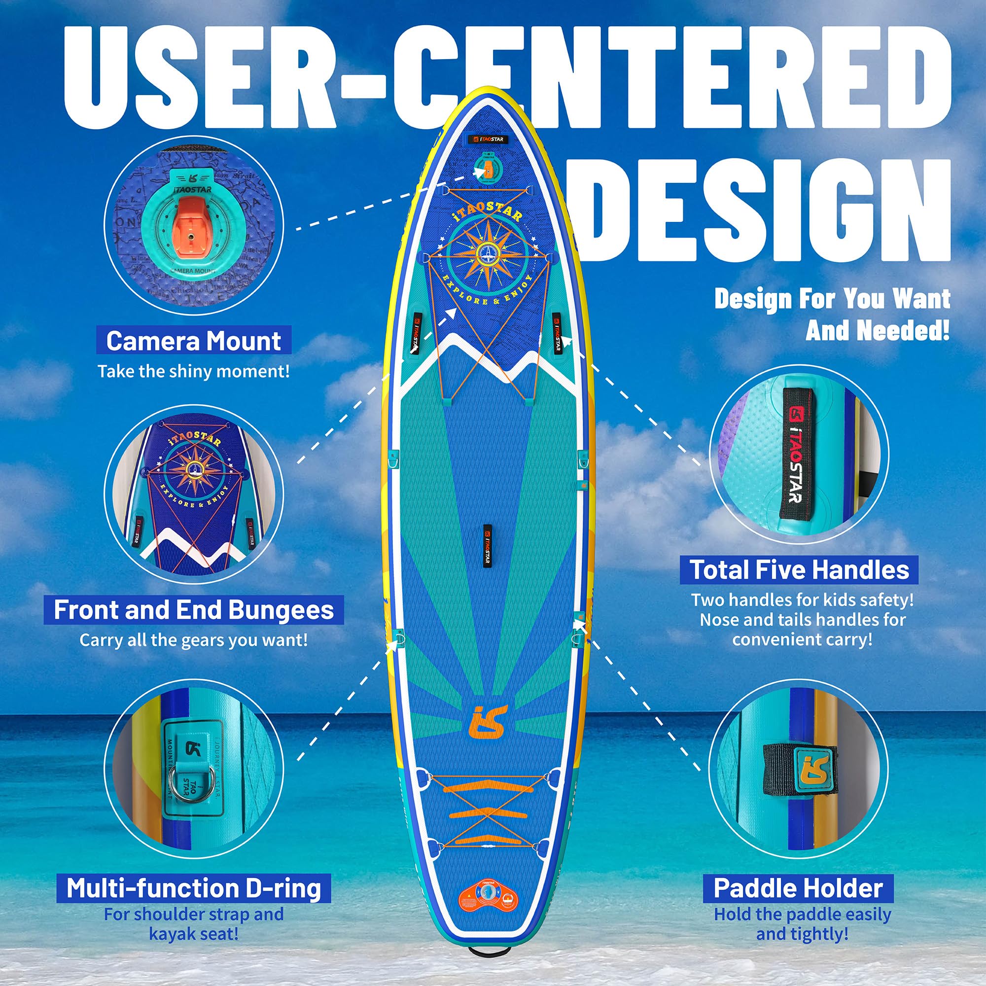 iTAOSTAR Journey 11'6" / 11'×34" / 11'×35" Extra Wide Paddle Board, One-Stop Premium SUP Board Accessories, Tailored Fins, Stable Inflatable Stand Up Paddle Boards for Youth/Adults of All Skill Levels