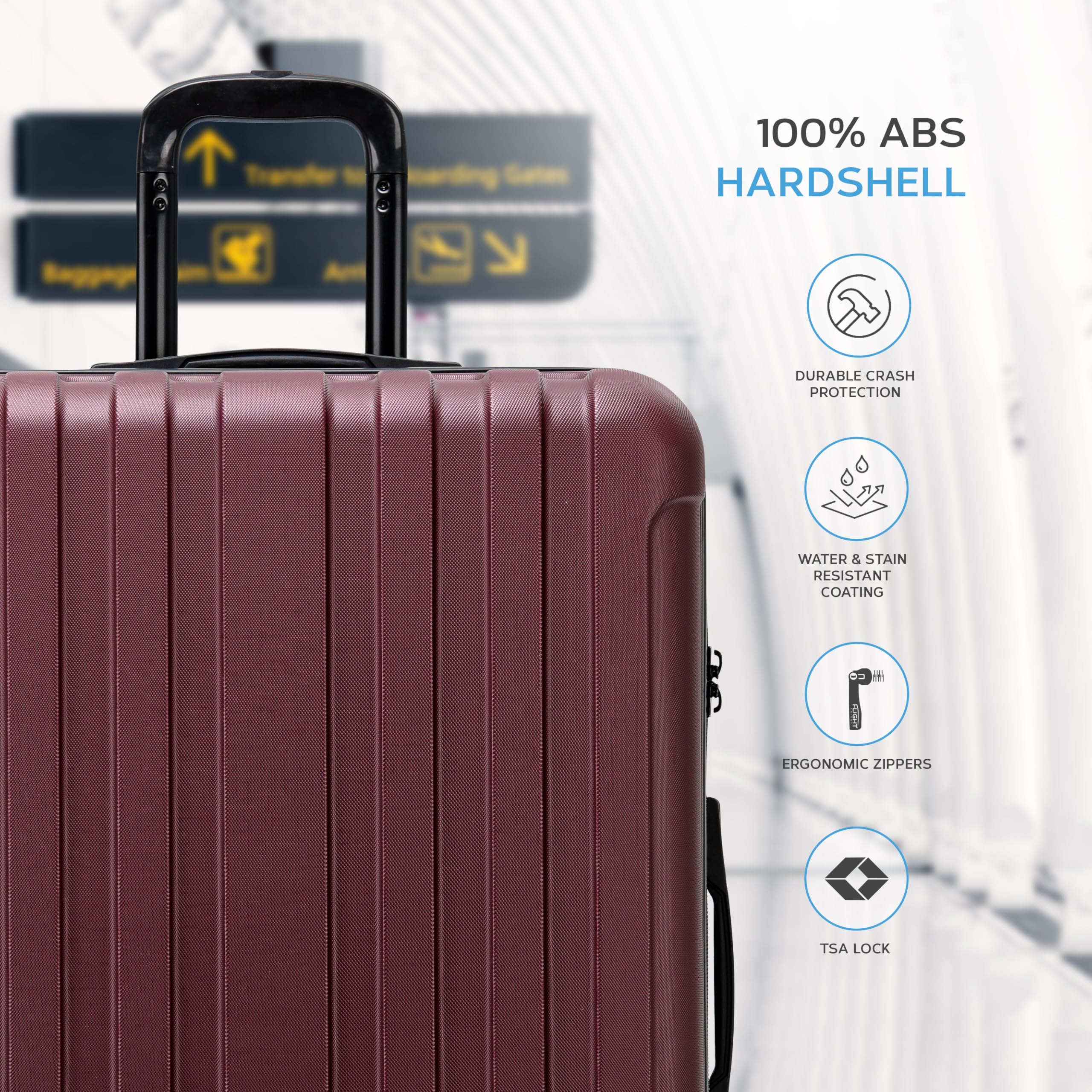 Flight Knight Premium Lightweight Suitcase - Built-in TSA Lock - 8 Spinner Wheels - ABS Hard Shell Check in Highly Durable Luggage - Medium - 67x45x26cm