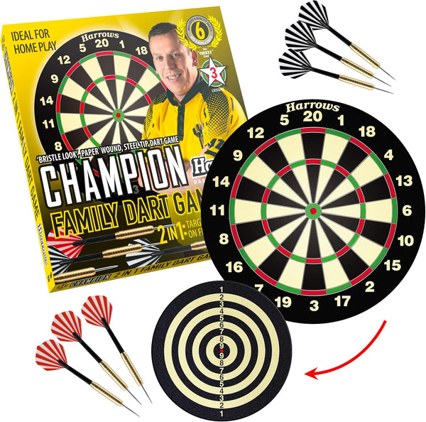 Harrows Dart Board Family Game I Dart Board Set I Dartboard with 6 Darts I Darts Board with over 10 Games I 6 Darts Set With Board