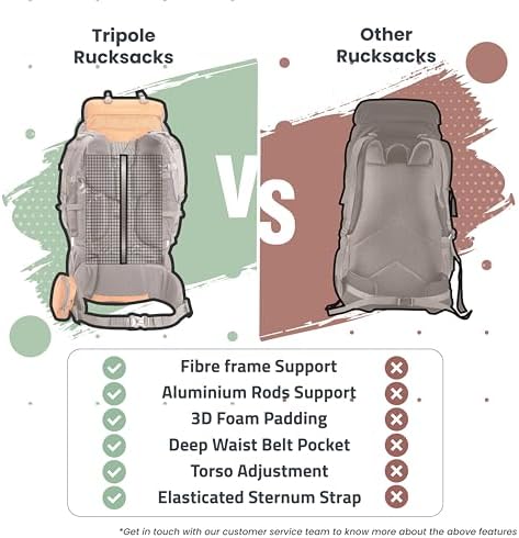 Tripole Walker 65 Litres Backpack | Internal Frame With Metal Rod | Rain Cover | Bottom Opening | Laptop Section, black, Backpack Backpacks