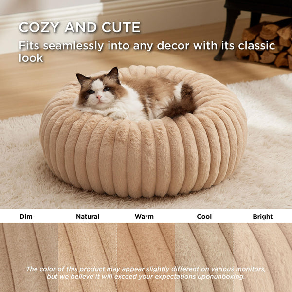 Bedsure Cat Bed for Indoor Cats - 51x51x15 cm Fluffy Cat Donut Bed with Corduroy Fleece & Anti Slip Bottom, Puppy Kitten Beds Washable with Removable Cover, Dark Grey