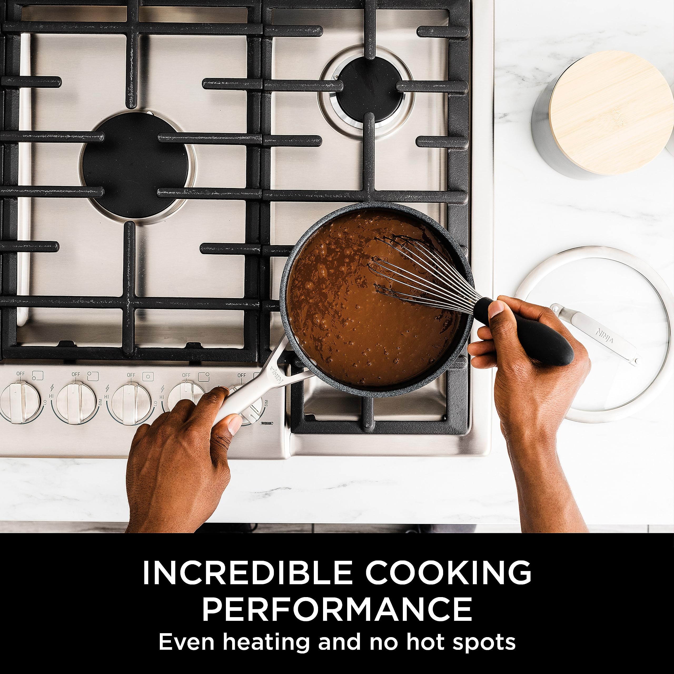 Ninja ZEROSTICK 5-Piece Pan Set, Long Lasting Non Stick,16cm, 18cm & 20cm Saucepans with oven-safe glass lids, 16cm Milk Pan, 24cm Frying Pan, Stainless Steel Cookware C6500UK