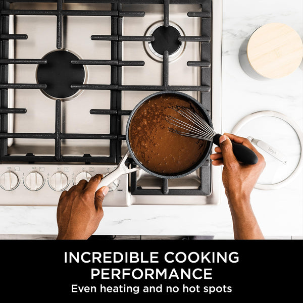 Ninja ZEROSTICK 5-Piece Pan Set, Long Lasting Non Stick,16cm, 18cm & 20cm Saucepans with oven-safe glass lids, 16cm Milk Pan, 24cm Frying Pan, Stainless Steel Cookware C6500UK