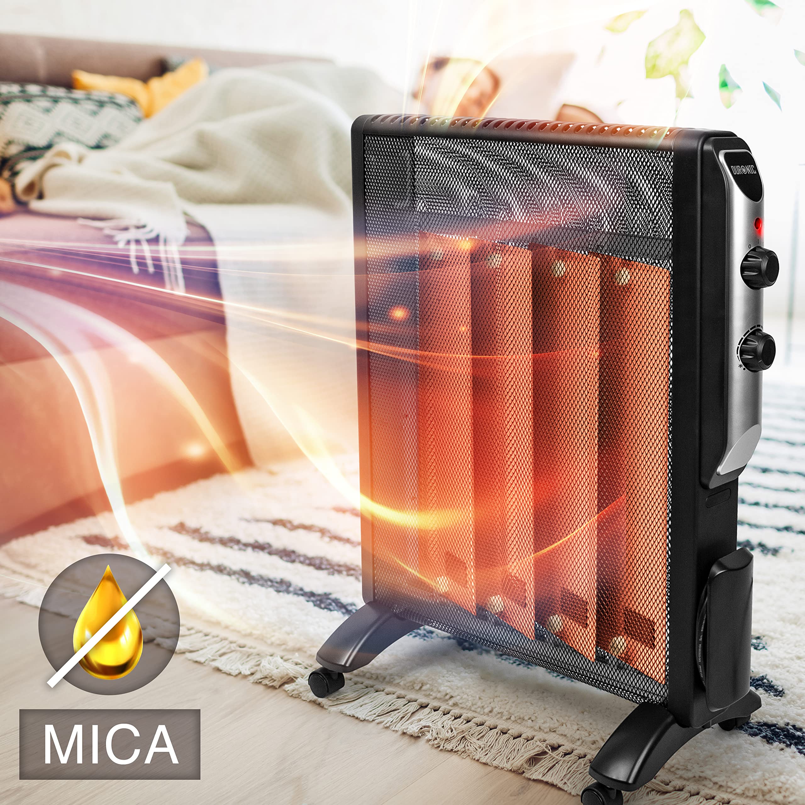 Duronic Electric Heater HV180 WE 2000W Oil Free Radiator Convection Heater Free Standing Radiator Mica Panel Heaters Portable Radiators with Micathermic Panels Convector for Home, Bedroom, Office