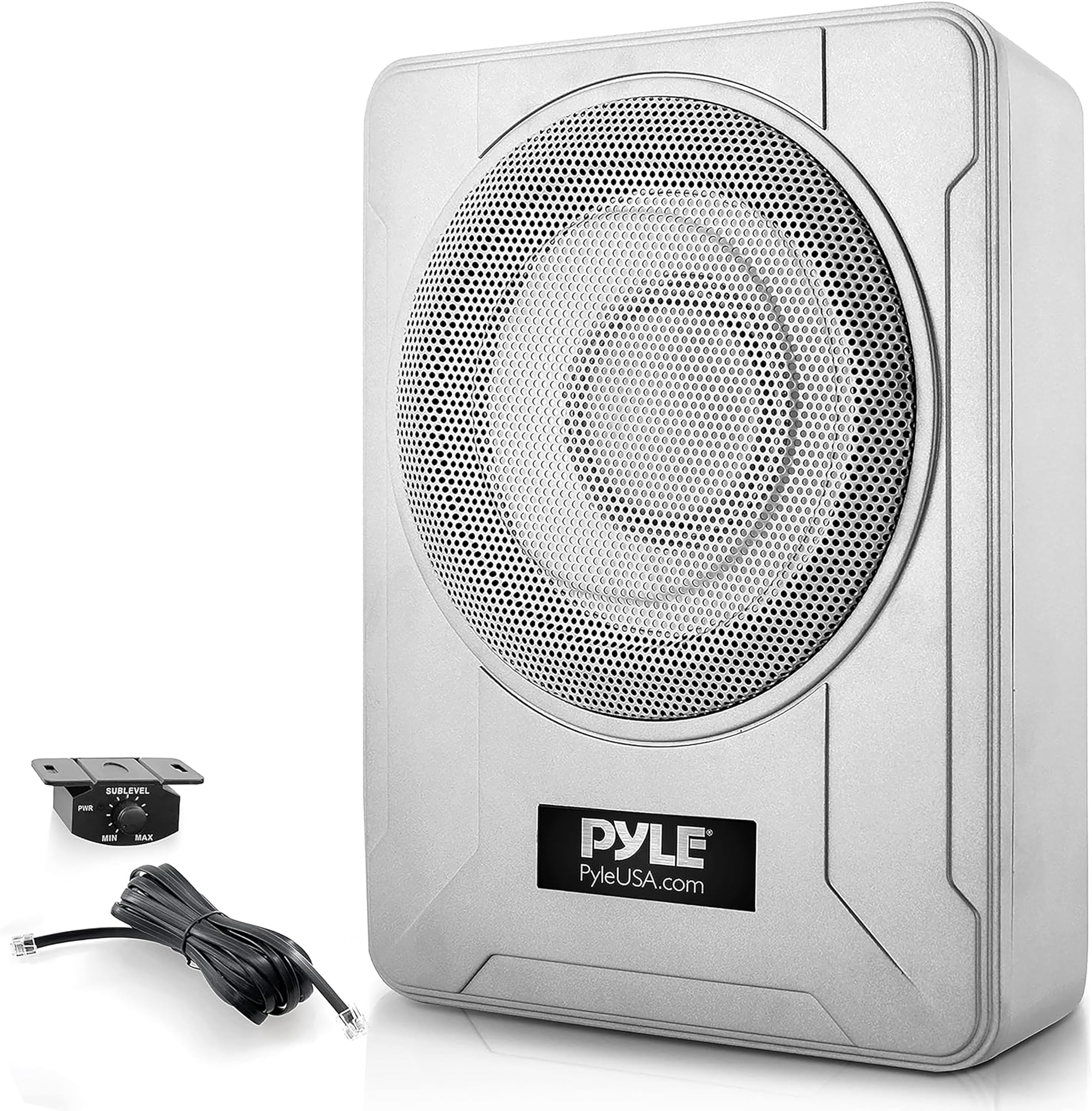 Pyle 8-Inch Low-Profile Amplified Subwoofer System - 600 Watt Compact Enclosed Active Marine Underseat Car Subwoofer with Built in Amp, Powered Car Subwoofer w/Low & High Level Inputs