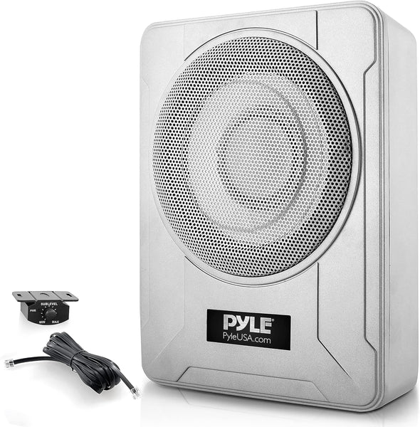 Pyle 8-Inch Low-Profile Amplified Subwoofer System - 600 Watt Compact Enclosed Active Marine Underseat Car Subwoofer with Built in Amp, Powered Car Subwoofer w/Low & High Level Inputs