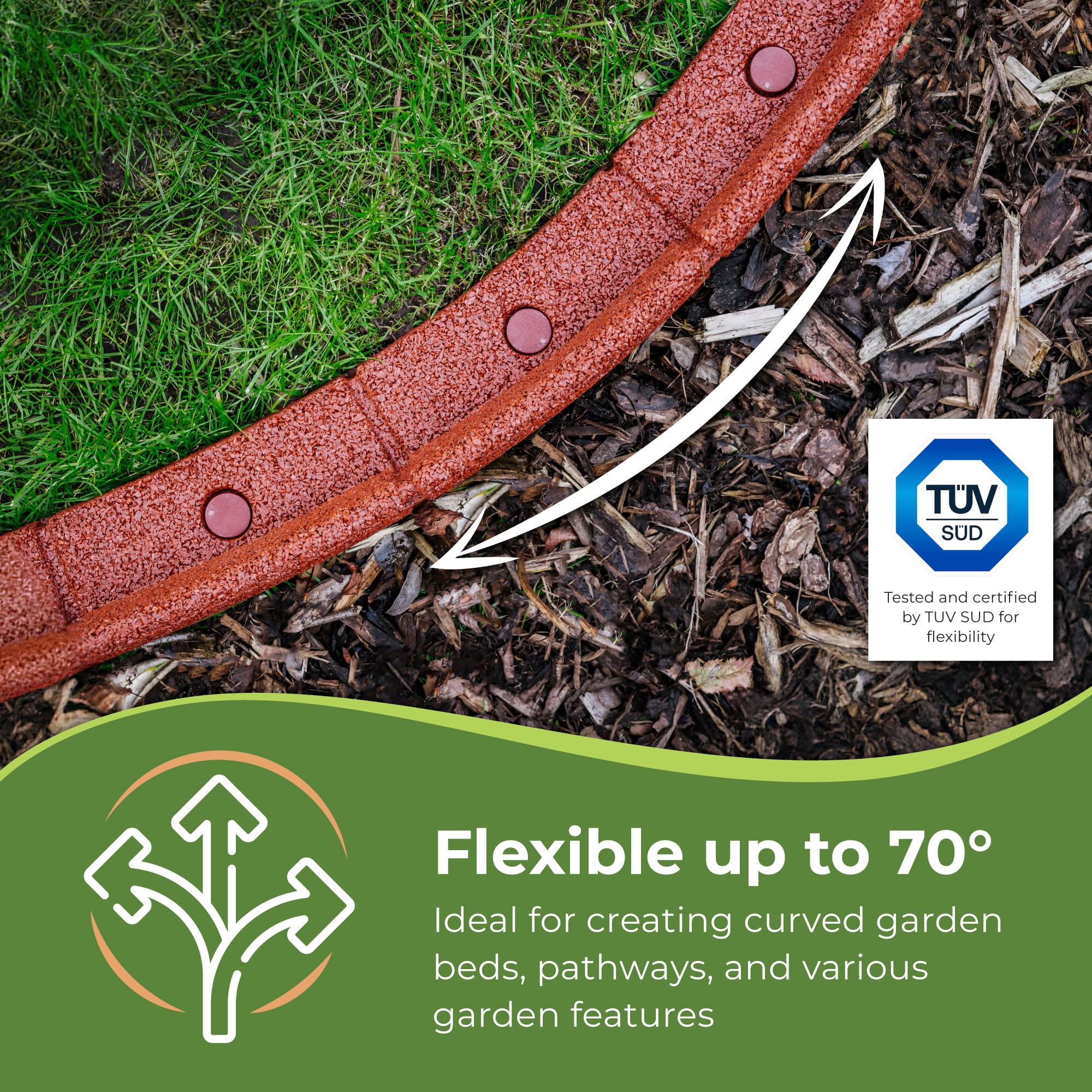 FlexiBorder - Lawn Edging - Flexible Garden Edging Border for Grass Lawns - Pathways - Raised Borders - Artificial Grass - Terracotta - 6 x 1m Lengths