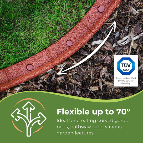 FlexiBorder - Lawn Edging - Flexible Garden Edging Border for Grass Lawns - Pathways - Raised Borders - Artificial Grass - Terracotta - 6 x 1m Lengths