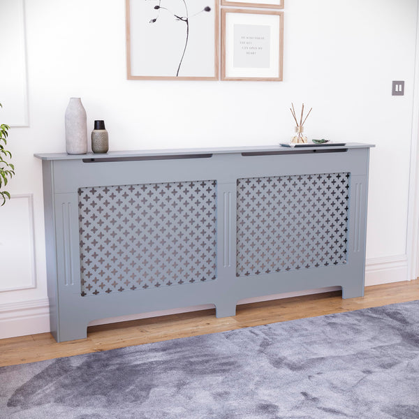 Vida Designs Oxford Radiator Cover – Traditional Cross Pattern, Olive Grey, MDF, Modern Painted Finish, Heat Efficient, Small, (H 82 x W 78 x D 19 cm)