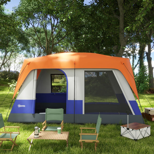 Outsunny 6-7 Man Camping Tent with 2 Rooms, 3000mm Waterproof Family Tent with Sewn in Groundsheet and Top Light Hook, Portable with Bag, for Fishing Hiking Festival