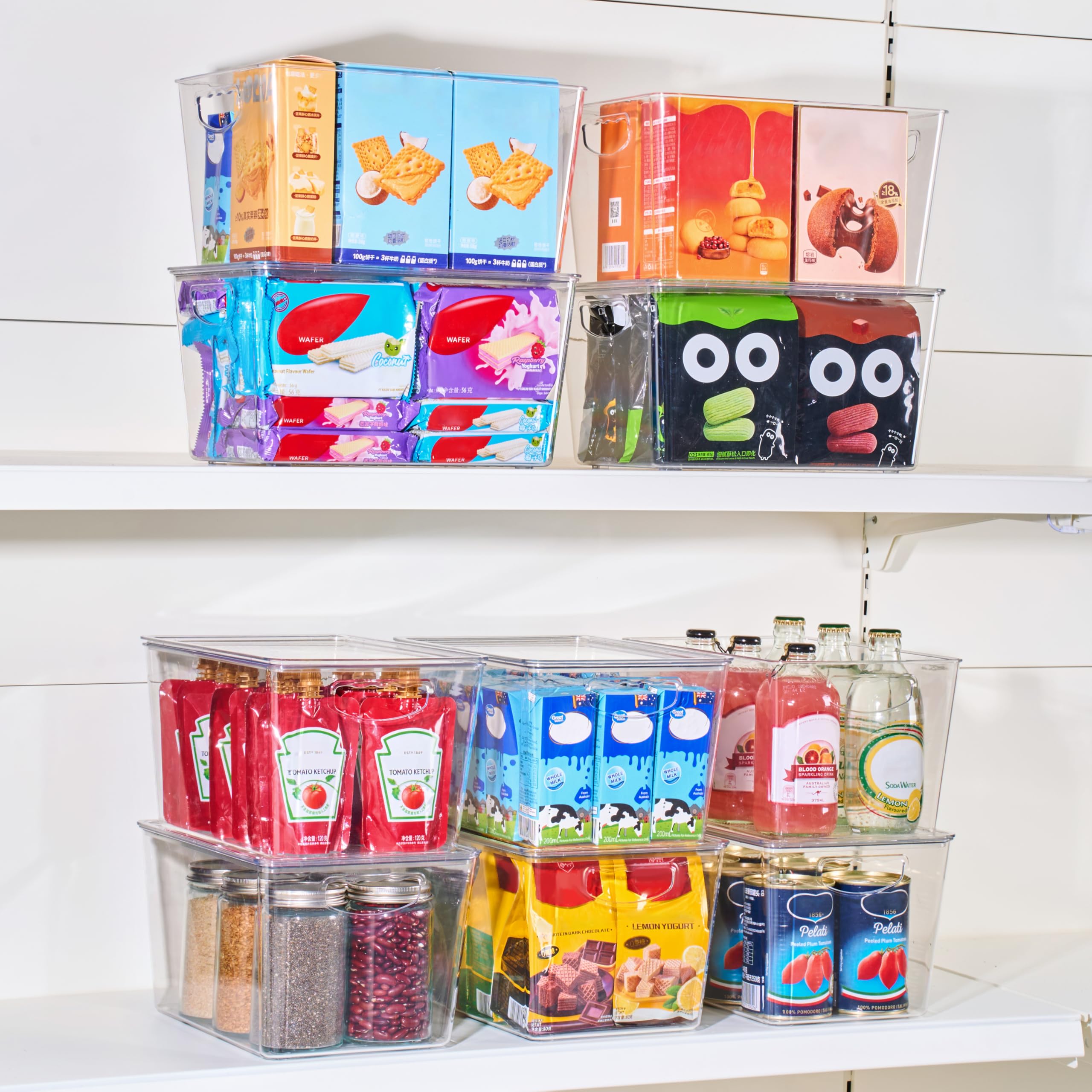 4 Pack Clear Storage Bins with Lids Stackable, Large Plastic Storage Bins with Handle for Pantry Organization and Storage, Perfect Containers for