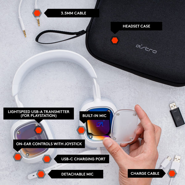 Logitech G Astro A30 LIGHTSPEED Wireless Gaming Headset, Bluetooth enabled, Dolby Atmos, Detachable Boom, 27h battery, USBC charging, for PS5, PS4, Xbox, Nintendo Switch, PC, Android - White