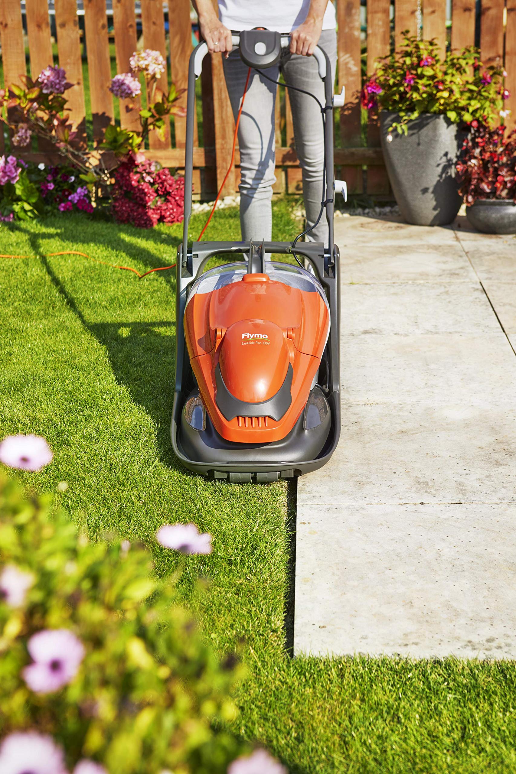 Flymo EasiGlide Plus 360V Hover Collect Lawn Mower - 2000W Motor, 36cm Cutting Width, 26 Litre Grass Box, Folds Flat, 10m Cable Length, Orange and Grey