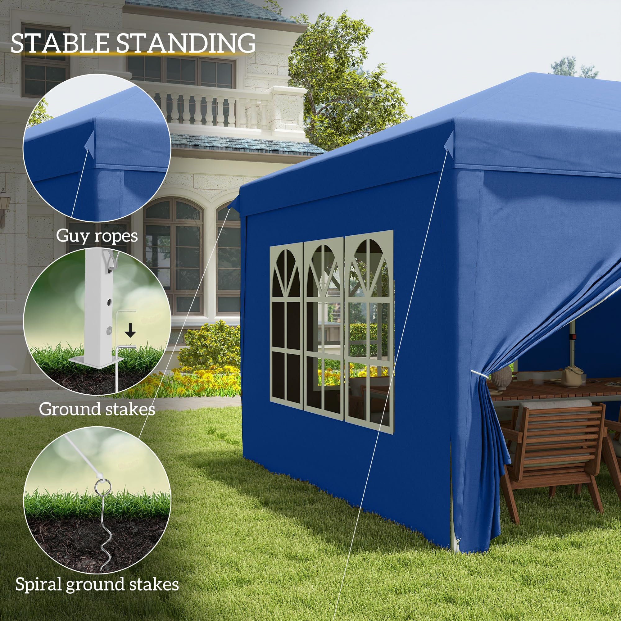 Outsunny 3 x 3(m) Pop Up Gazebo, Water and UV Resistant Party Tent Camping Canopy Marquee with Carry Bag, Blue