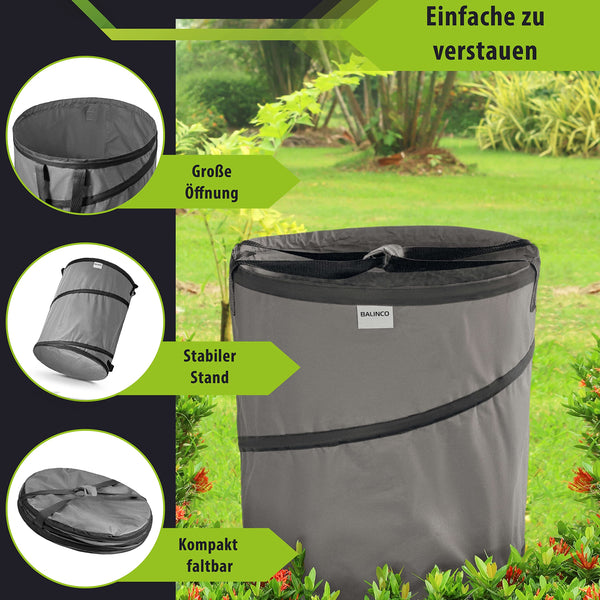 3x 170 litre pop-up garden waste sack grey self-erecting & stable | leaf sack | garden sack | green waste sacks foldable, large made of extremely