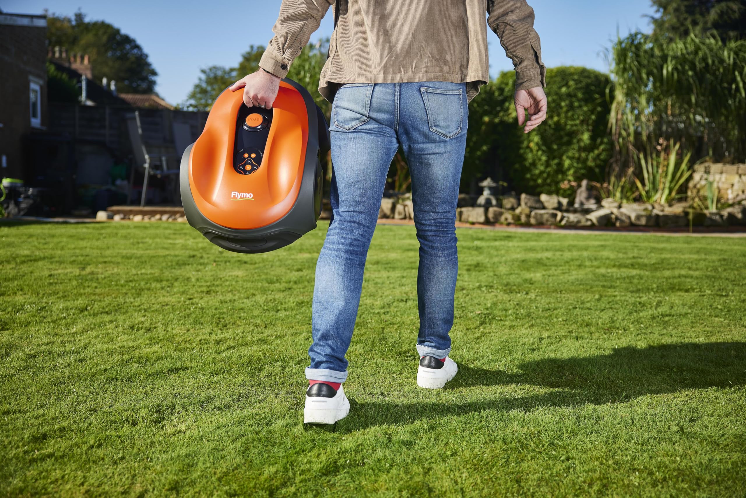 Flymo EasiLife 250 GO Robotic Lawn Mower - Cuts Up to 250 sq m, Ultra Quiet Mowing, Manicured Lawn, Bluetooth Application Control, Safety Sensors, Hose Washable, Lifestyle Functions, Orange and Grey