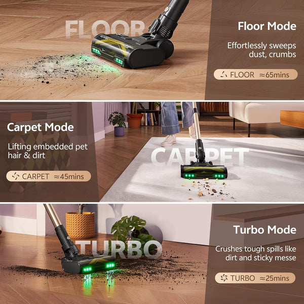 Ultenic U15 Cordless Vacuum Cleaner 50000Pa/65Min Runtime, Anti-tangle Brush with GreenEye Technology, Self Standing Stick Vacuum, Telescopic Tube, Ideal for All Floors, Carpet & Pet Hair