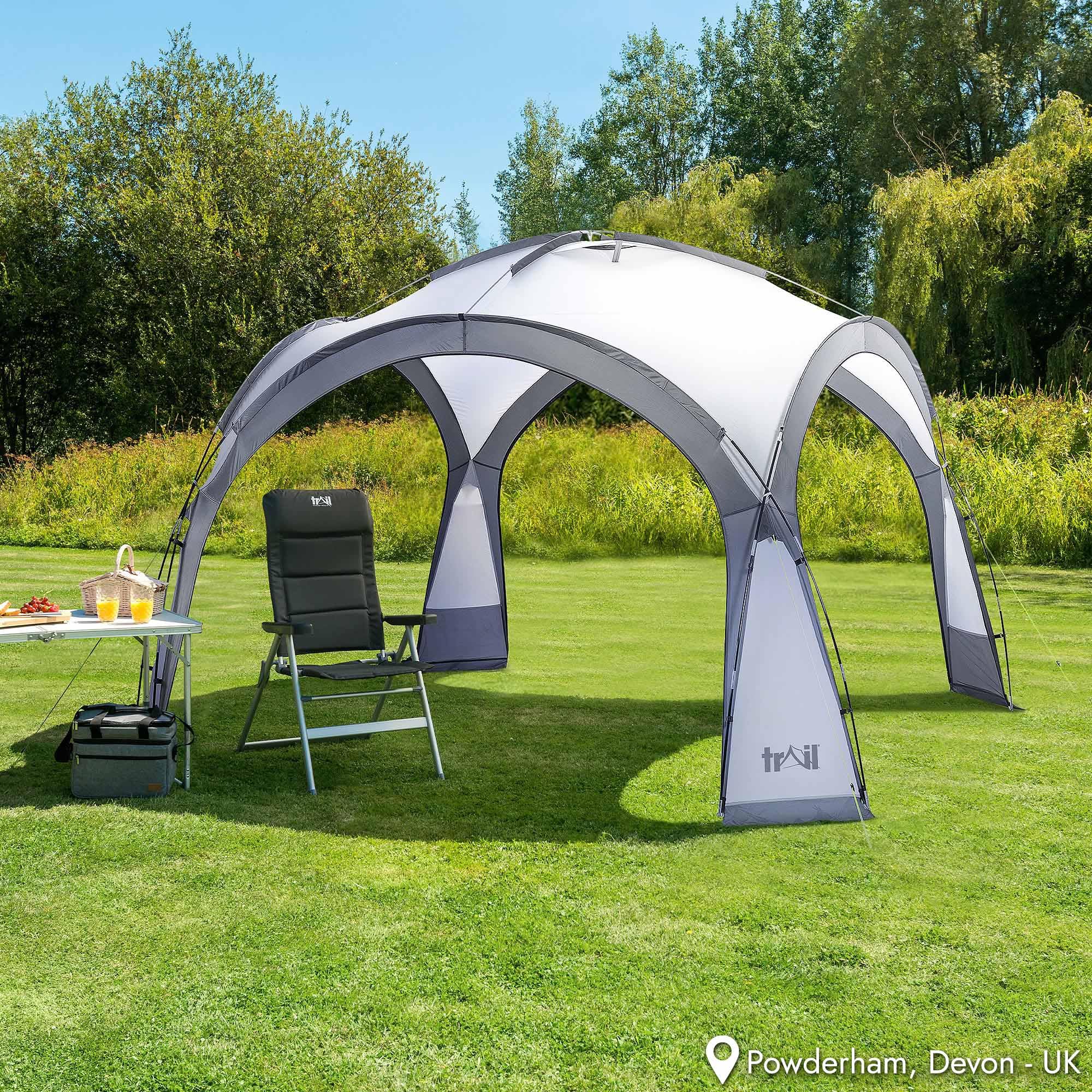 Trail Gazebo with Zip Away Sides, Dome Event Shelter for Outdoor Camping Garden Festival, Waterproof 2000mm, UPF50+ UV Sun Protection, Travel Bag, 3.5m x 3.5m x 2.3m (Grey)