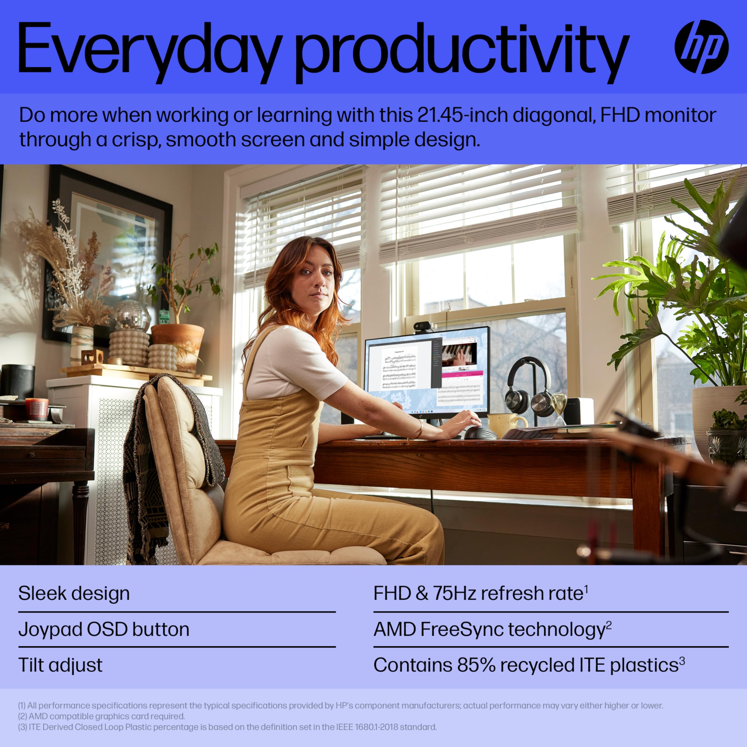 HP 24 Inch FHD Monitor | Full HD VA LCD Display | 75hz Refresh Rate | 250 Nits Brightness | 3000:1 Contrast Ratio | AMD FreeSync Technology | Adjustable Tilt | 1x HDMI 1.4, 1x VGA | Black | V24v G5