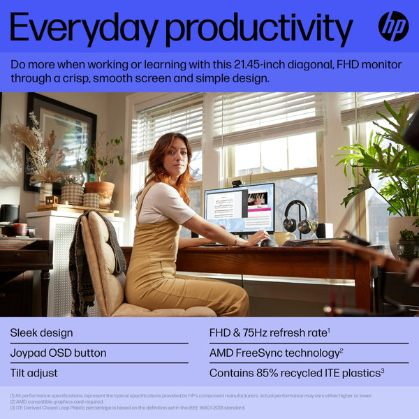 HP 24 Inch FHD Monitor | Full HD VA LCD Display | 75hz Refresh Rate | 250 Nits Brightness | 3000:1 Contrast Ratio | AMD FreeSync Technology | Adjustable Tilt | 1x HDMI 1.4, 1x VGA | Black | V24v G5