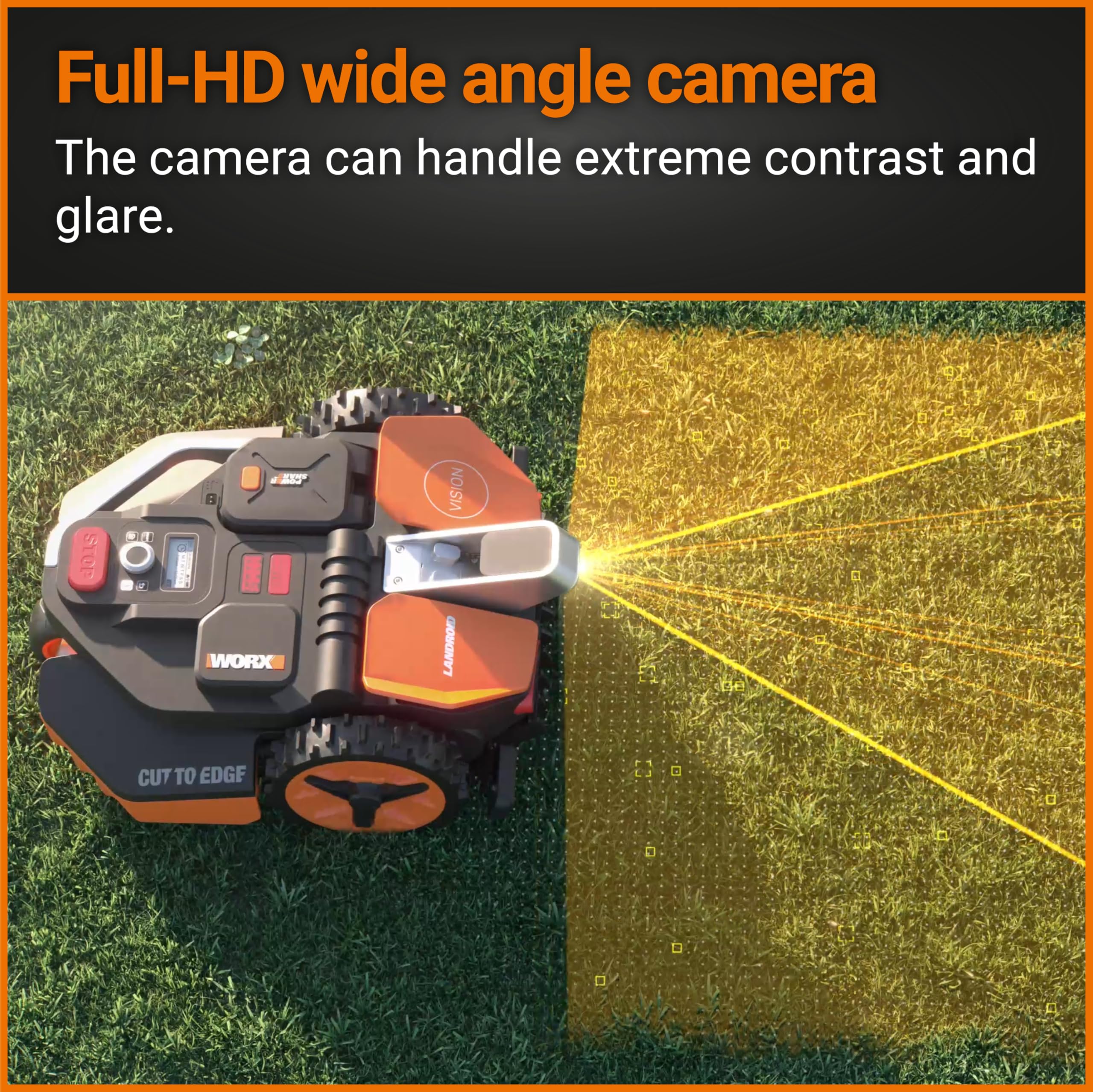 WORX WR206E Landroid Vision Robotic Lawn Mower – 600m² Patented AIA Mowing Multi-Zone, Auto Charging, 20V PowerShare Battery, Rain Sensor, Cut-to-Edge Technology, App-Controlled, Accessories Included