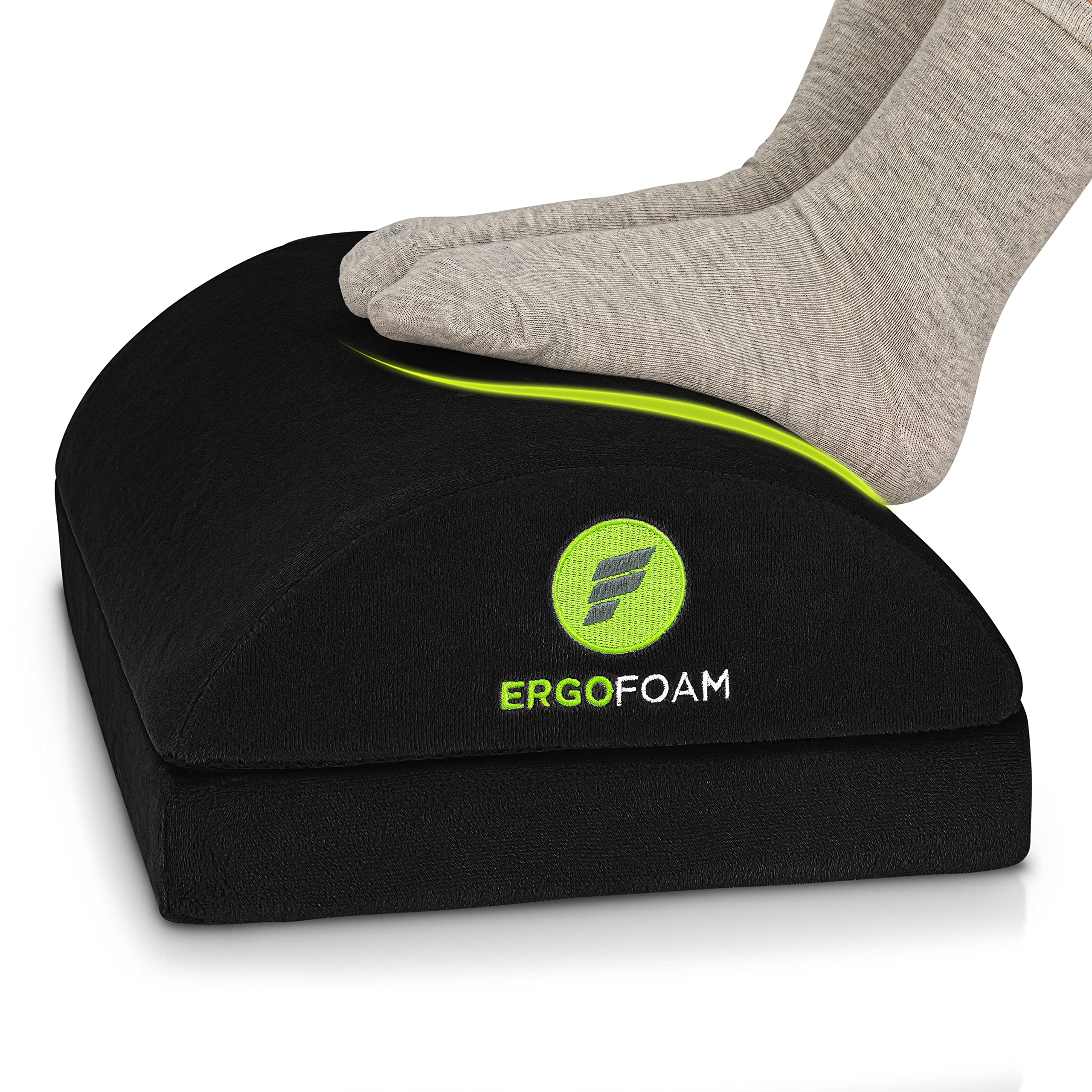 ErgoFoam Adjustable Foot Rest Under Desk for Added Height - Large Premium Velvet Soft Foam Footrest for Desk - Most Comfortable Desk Foot Rest in The