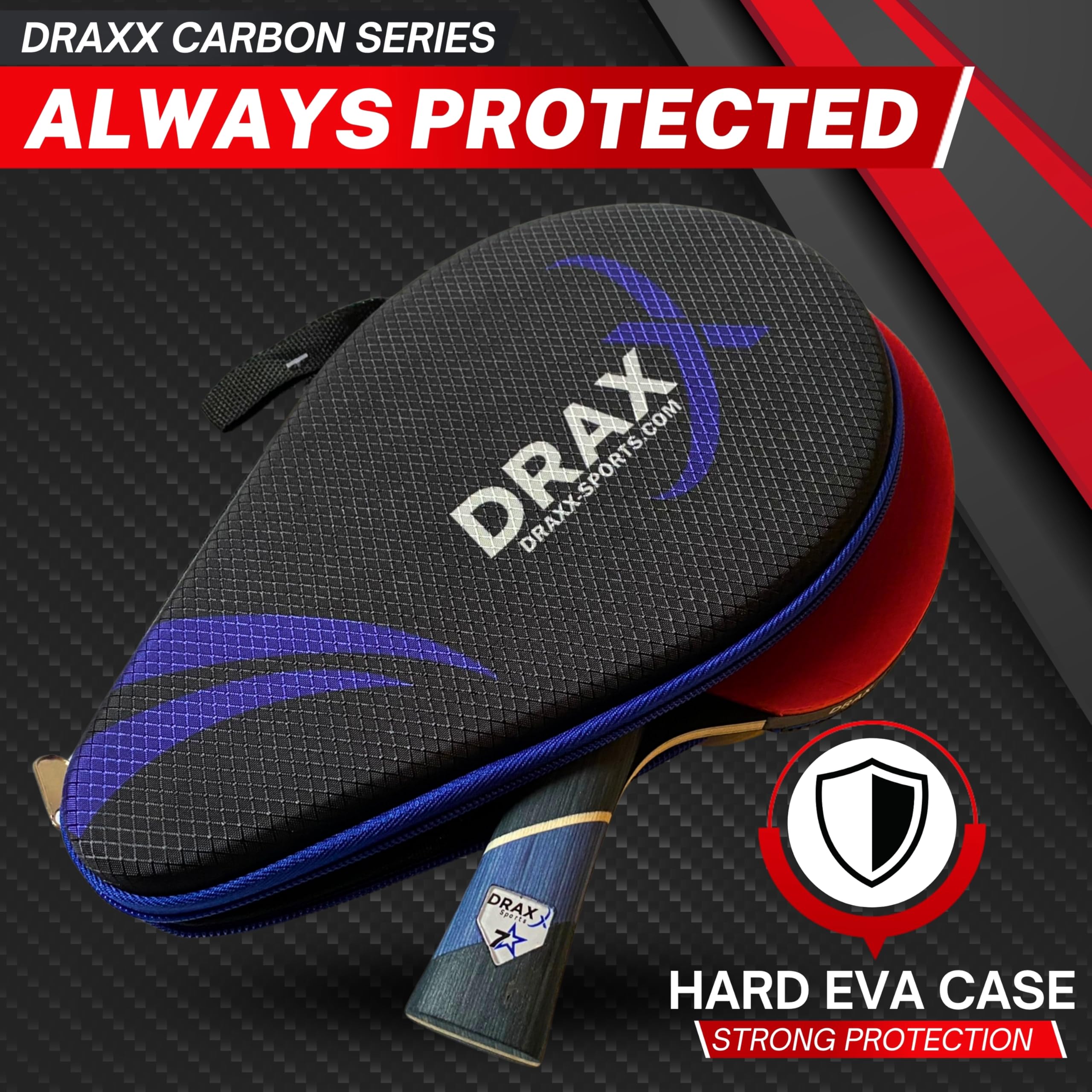 DRAXX Sports Table Tennis Bat 7 Stars | Professional Carbon Paddle for Unmatched Control, Spin & Power | Ultra-Lightweight Ping Pong Racket Only 175g
