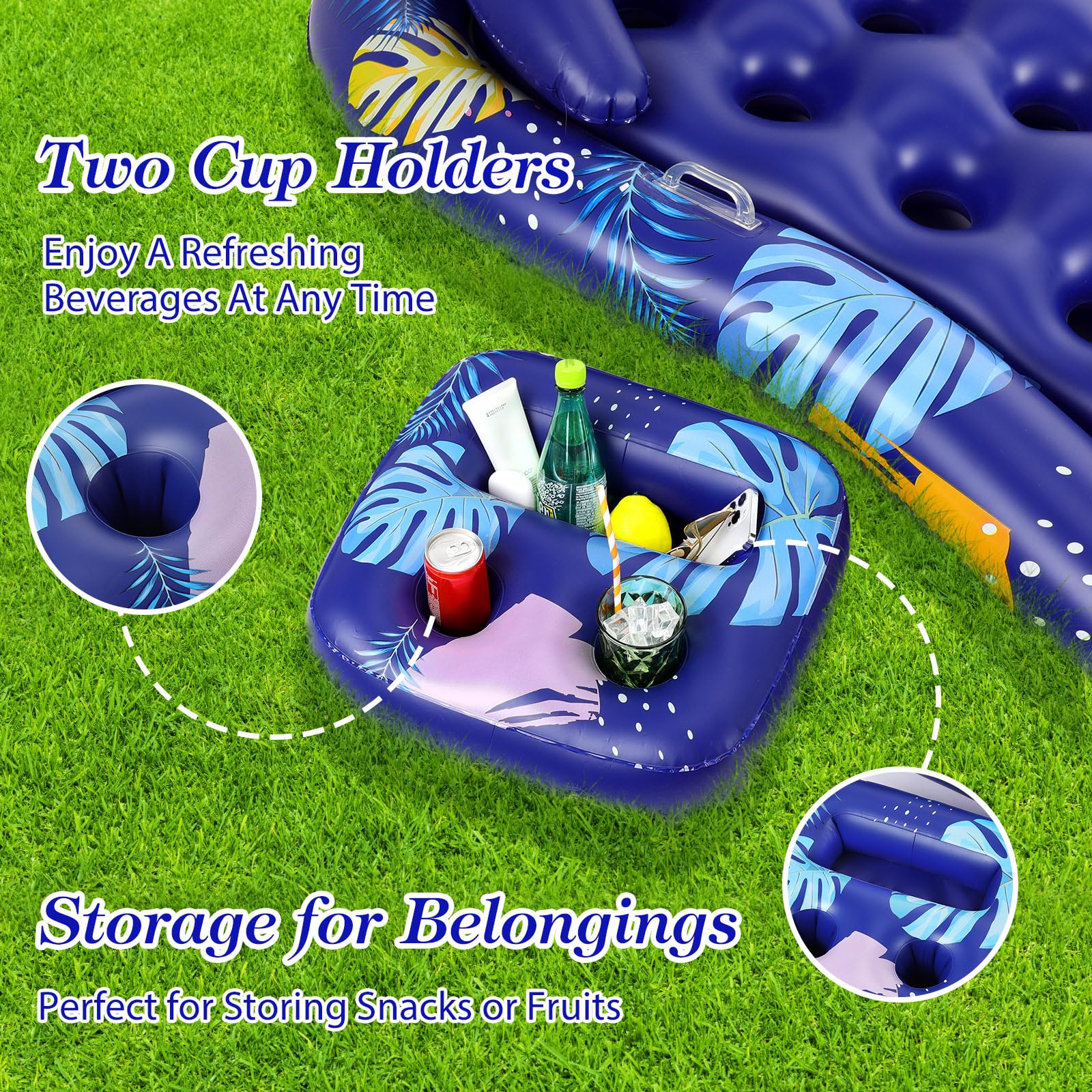 MoKo Pool Floats Adult, Floating Bed with Ice Bar, Tanning Bed Pool Raft Inflatable Lounger with Drink Holder Tanning Chair Inflatable Pool Toys for Party Beach Backyard