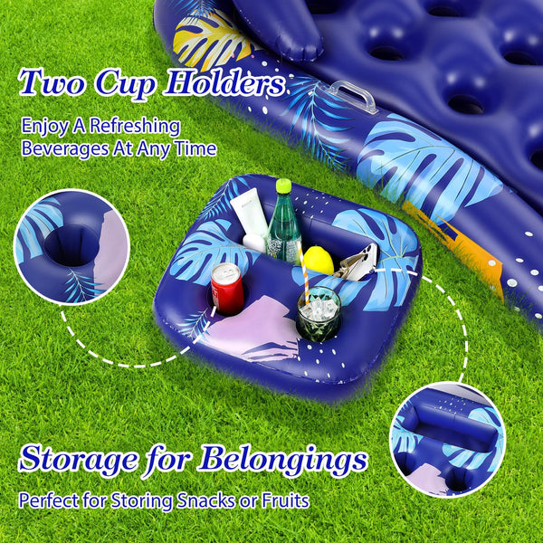 MoKo Pool Floats Adult, Floating Bed with Ice Bar, Tanning Bed Pool Raft Inflatable Lounger with Drink Holder Tanning Chair Inflatable Pool Toys for Party Beach Backyard