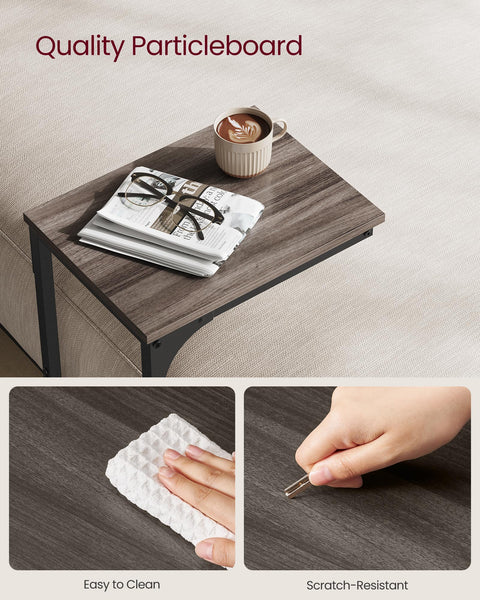 VASAGLE C-Shaped Side Table, Bedside Table, Sofa Side Table, Coffee Table, with Metal Frame, Industrial, for Living Room, Bedroom, Rustic Brown and Black LET350B01