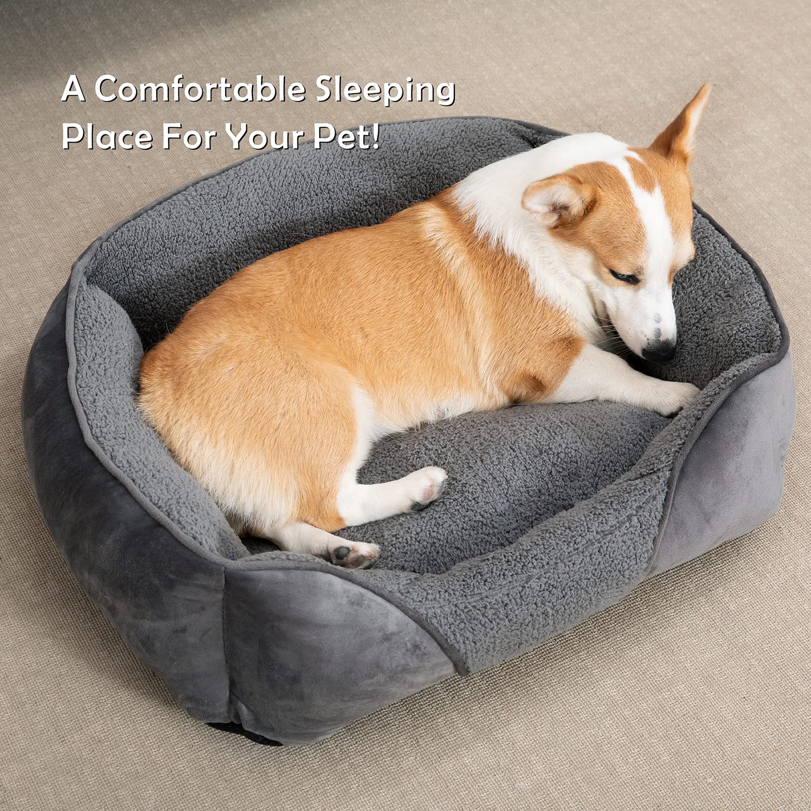 MIXJOY Large Dog Bed Washable, Grey Dog Bed Puppy Beds Orthopedic Pet Bed with Anti-Slip Bottom, Low Front Edge Dog Bed for Border Collie, Golden Retriever, French Bulldog, 76×61×23 cm