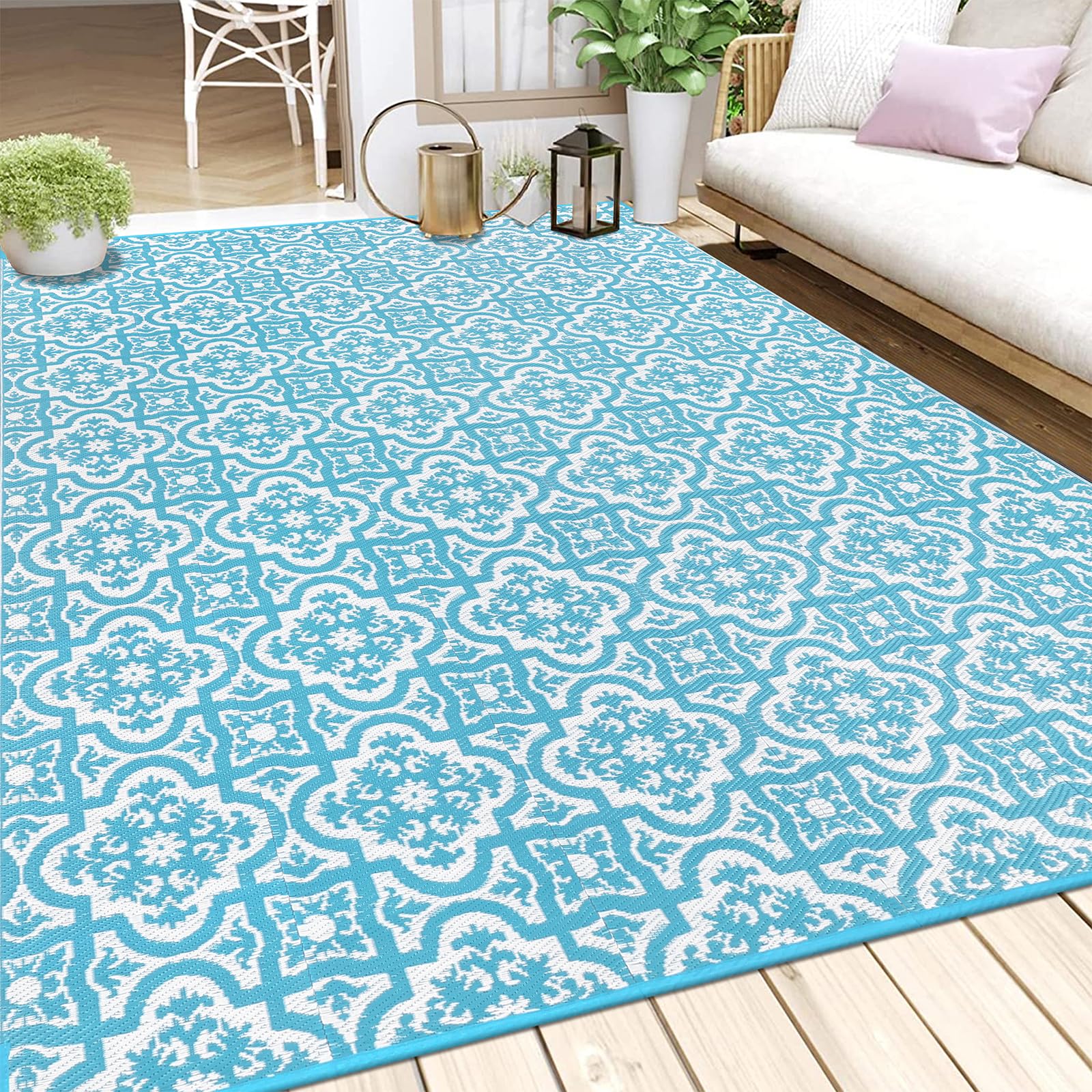 Enyhom Large Outdoor Rug for Garden 180x270cm Waterproof Patio Print Reversible Mat Lightweight RV Camping Outdoor Area Rug Plastic Straw Carpet for