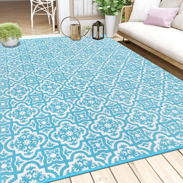 Enyhom Large Outdoor Rug for Garden 180x270cm Waterproof Patio Print Reversible Mat Lightweight RV Camping Outdoor Area Rug Plastic Straw Carpet for