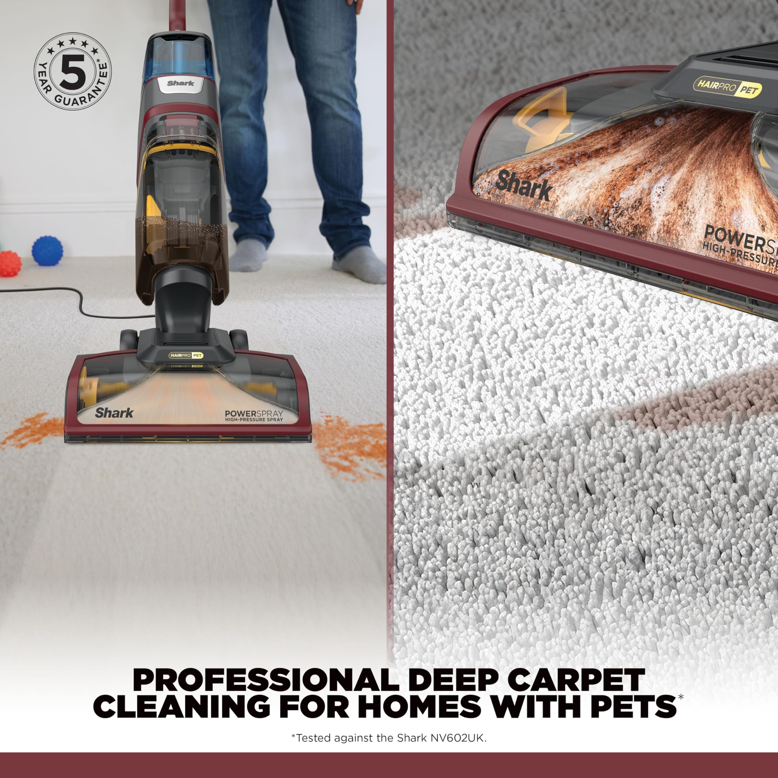 Shark CarpetXpert HairPro Pet Carpet Cleaner with Anti-Clog, Anti-Clump, Anti-Tangle, Removes Stains & Odours from Carpets & Rugs, Includes Deep Clean Pet Formula, 1000W, EX220UK