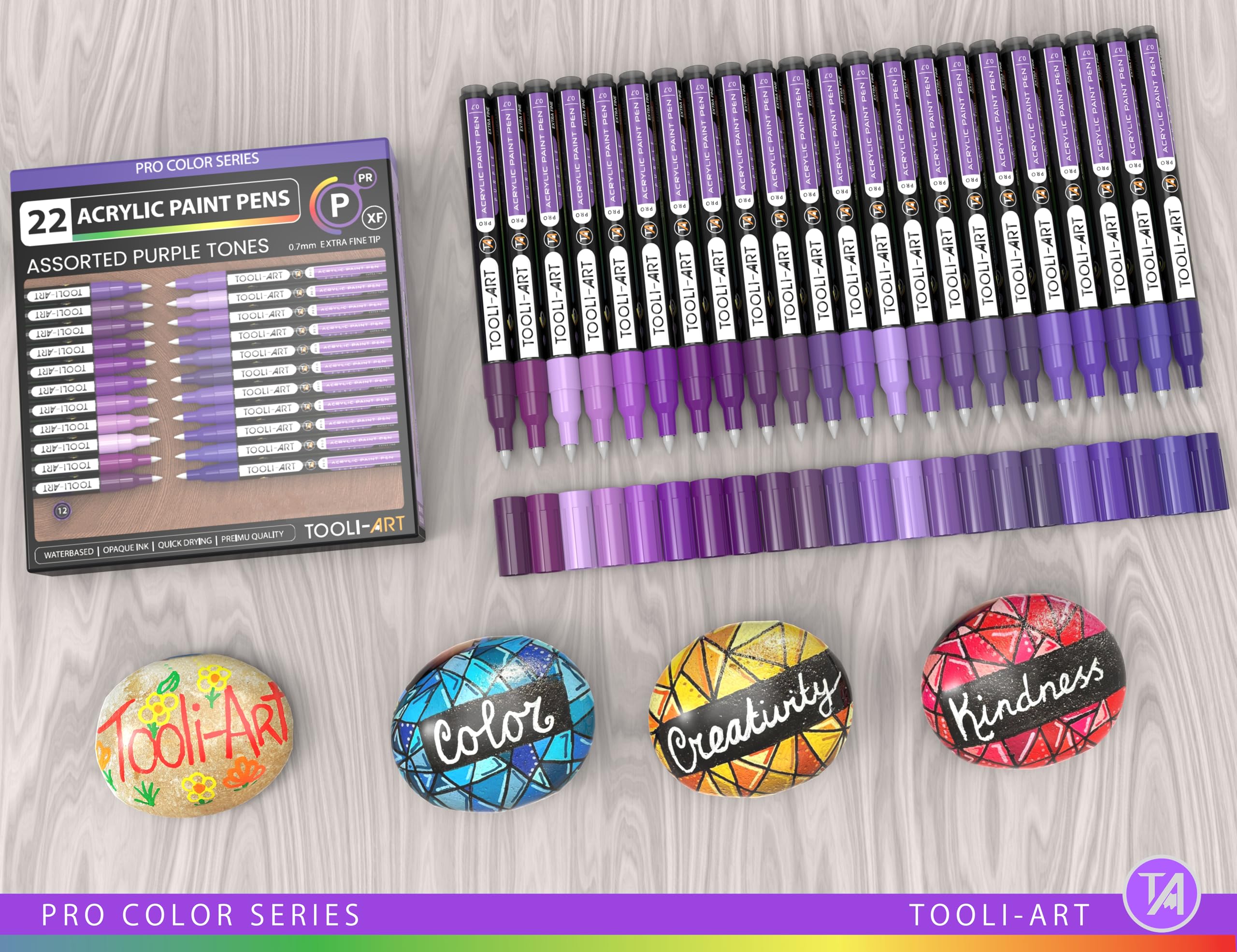 Acrylic Paint Pens 22 Purple Tones Assorted Pro Colour Series Markers Set 0.7mm Extra Fine Tip for Rock Painting, Glass, Mugs, Wood, Metal, Canvas,