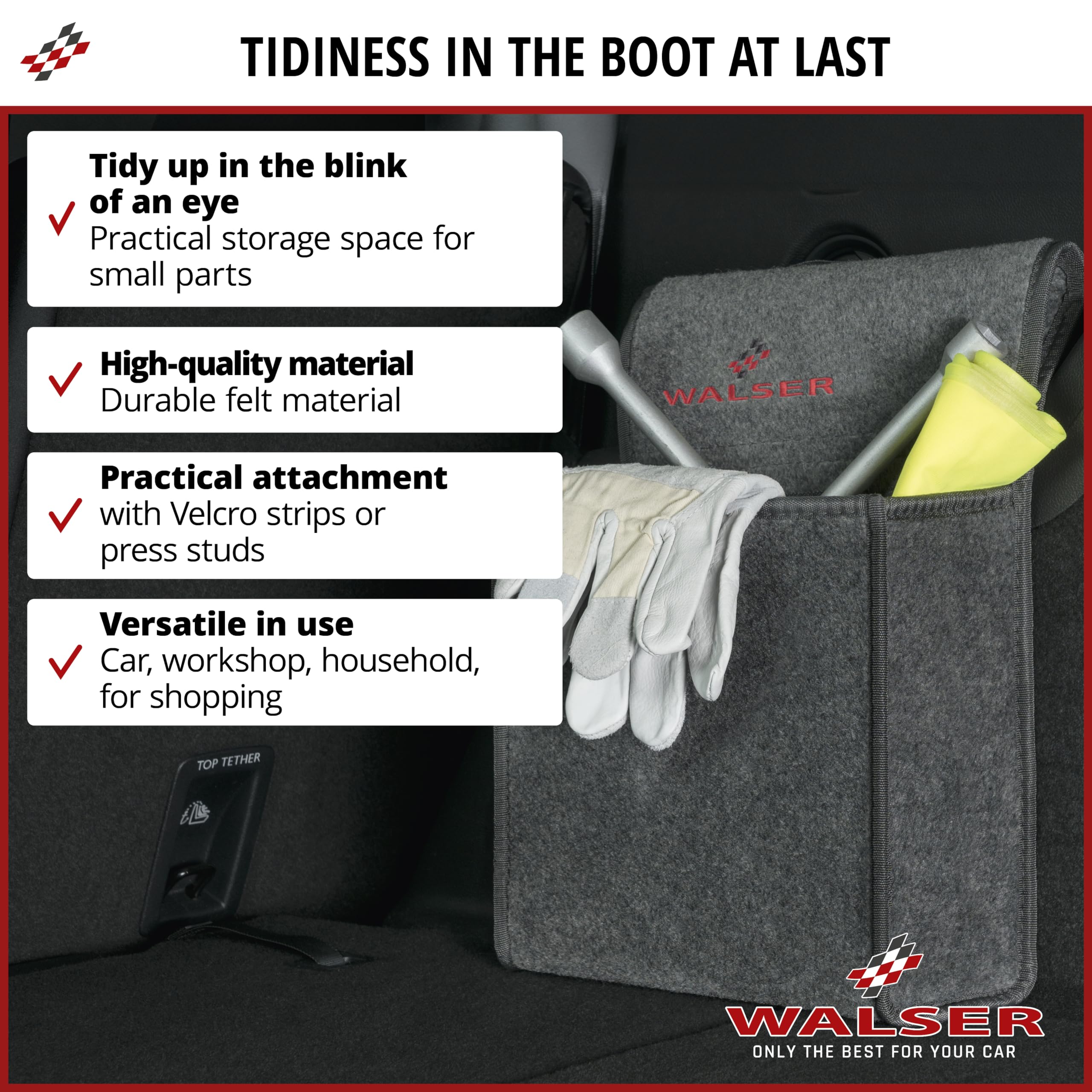 Walser Boot Bag Toolbag Organiser Size XXL, Needle Felt Boot Organiser, Car Bag, Car Storage Bag, boot organiser 57x16x21 cm black