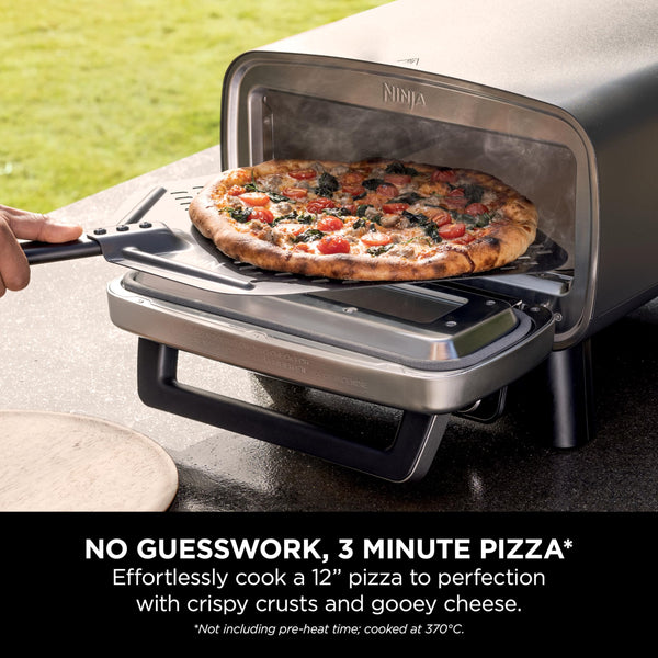 Ninja Artisan Electric Outdoor Pizza Oven & Air Fryer, 4 Functions: Pizza, Air Fry, Bake & Prove, 5 Pizza Settings, Includes 12-inch Pizza Stone, Pizza Peel, Baking Tray & Air Fry Basket, Grey MO201UK
