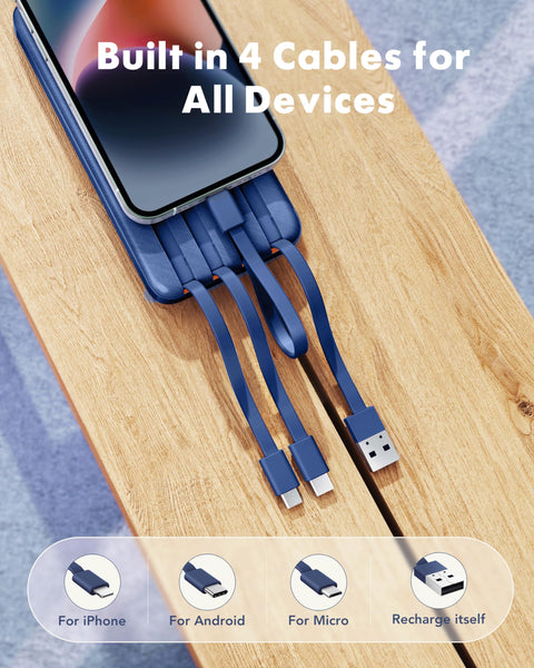 Charmast Power Bank 20000mAh with built-in Cables,Fast Charging 20W PD QC Quick Charge Portable Charger USB C compatiable with Smartphones Tablets and More