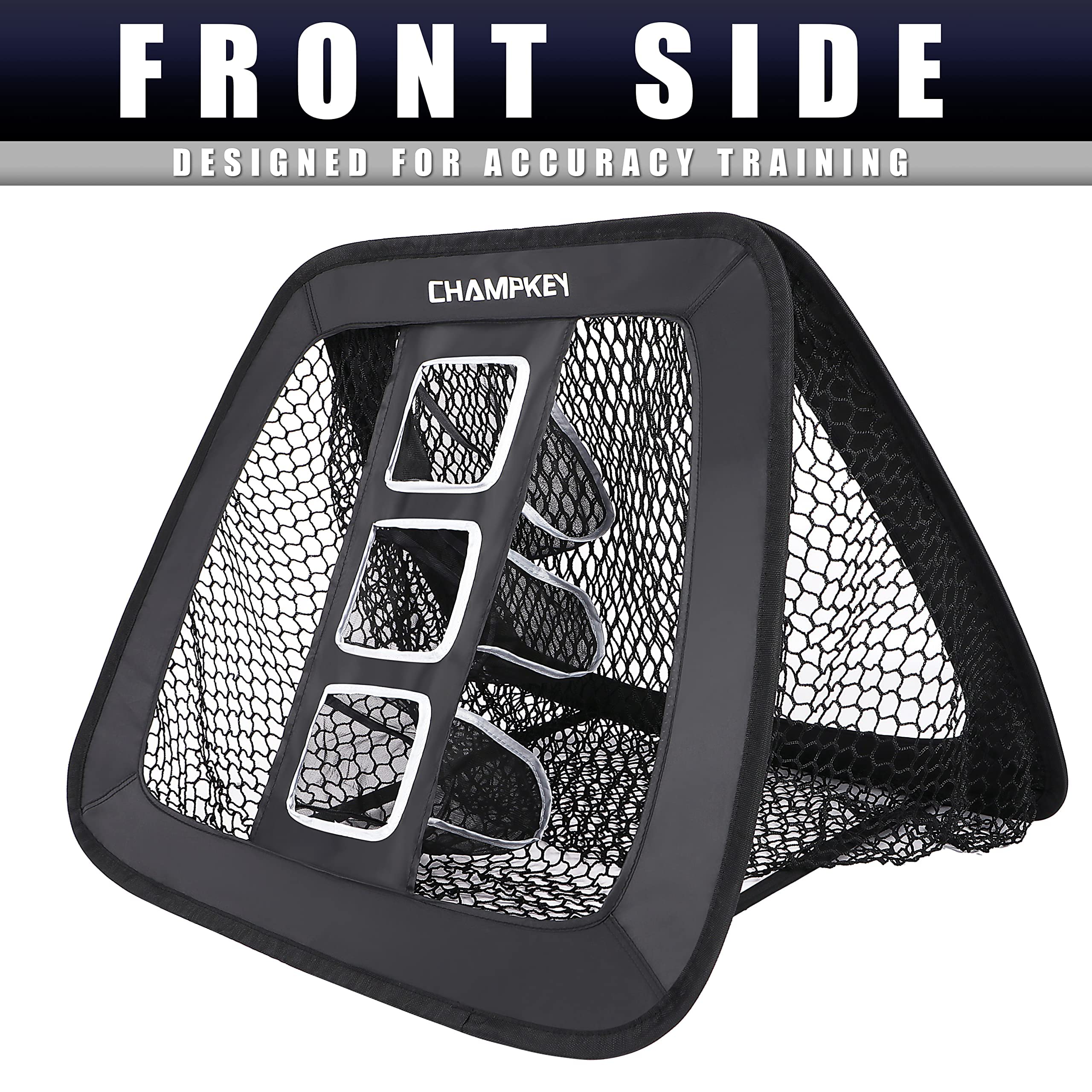 CHAMPKEY Double Sided Golf Chipping Net with Golf Hitting Mat | Come with 12 Foam Golf Balls | 5 Ply-Knotless Netting Chipping Net and Heavy Duty