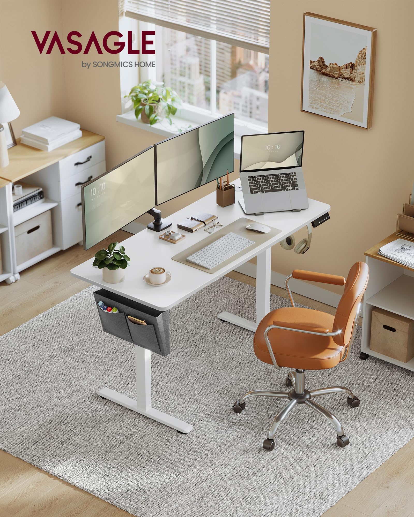 VASAGLE Electric Standing Desk, Height Adjustable Desk, 60 x 140 x (72-120) cm, 4 Memory Heights, Storage Pocket, for Home Office, Study, Rustic Brown and Ink Black LSD134K02