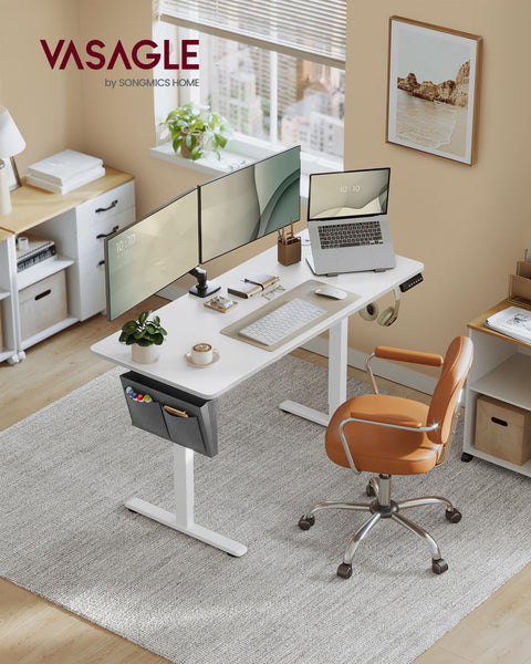 VASAGLE Electric Standing Desk, Height Adjustable Desk, 60 x 140 x (72-120) cm, 4 Memory Heights, Storage Pocket, for Home Office, Study, Rustic Brown and Ink Black LSD134K02