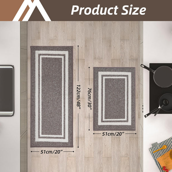 COSY HOMEER Kitchen Rugs 2 Pieces, 51x76cm+51x122cm, Absorbent and Stain-Resistant Kitchen Mats Non-Slip, Machine Washable Kitchen Runners Floor Mat