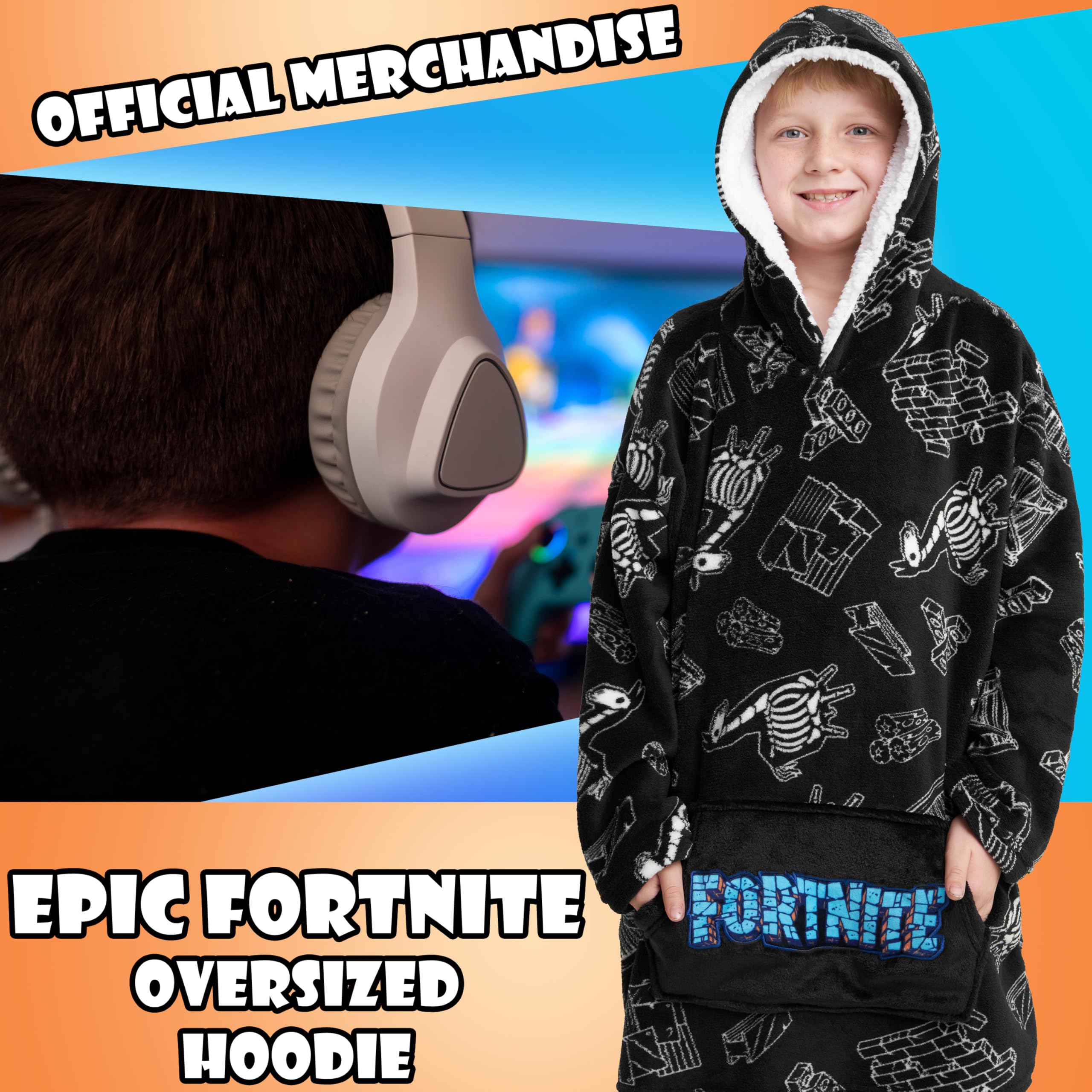 Fortnite Oversized Hoodie Blankets for Boys Fleece Extra Long Warm Wearable Hooded Poncho for Kids and Teens 14+, Gamers Gifts