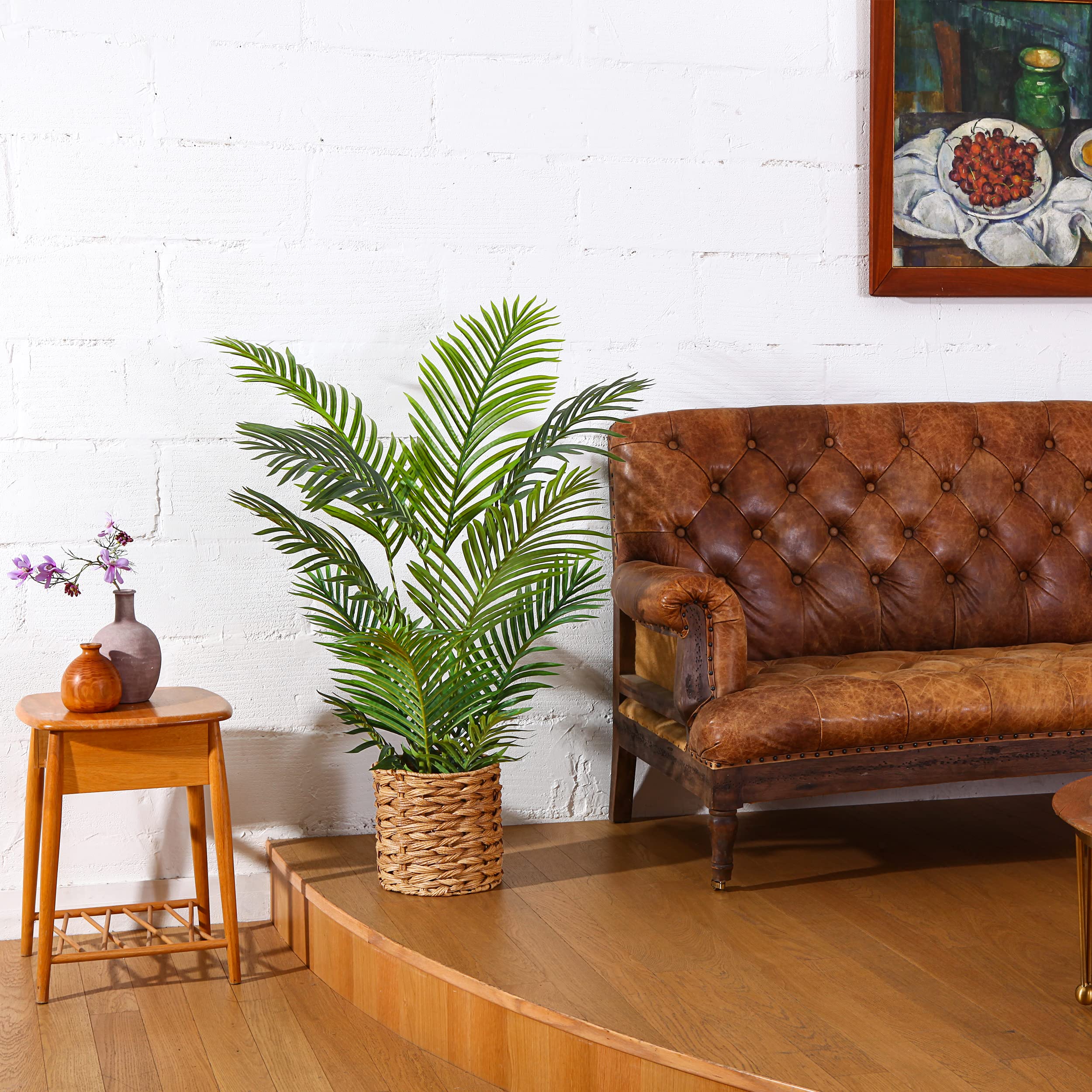 Fopamtri Artificial Plants Indoor Faux Areca Palm 120 cm in Plastic Pot Large Fake Tropical Palm Plants with Artificial Foliage for Home House Office