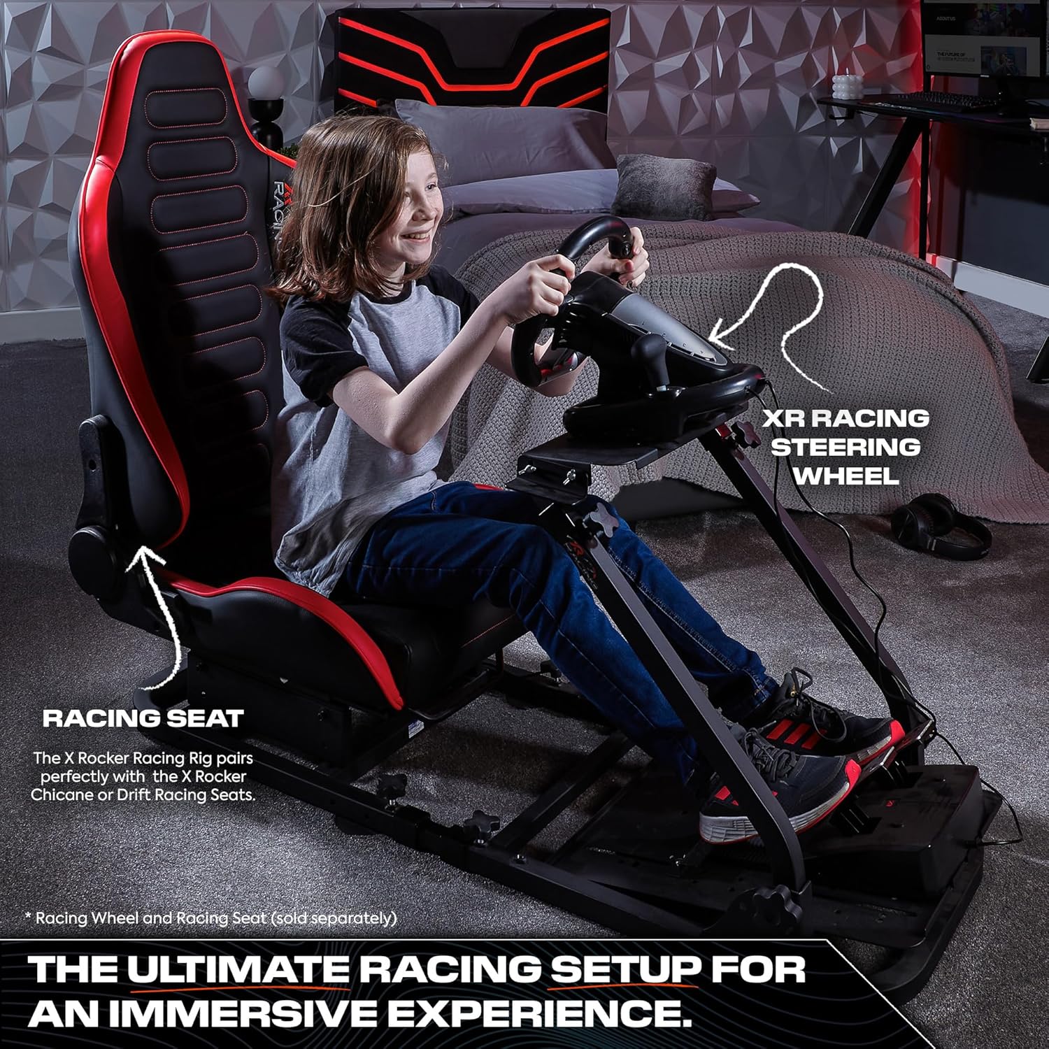 X-Rocker 2024 Driving Game Sim Racing Frame Stand for Wheel Pedals Xbox PS PC Console