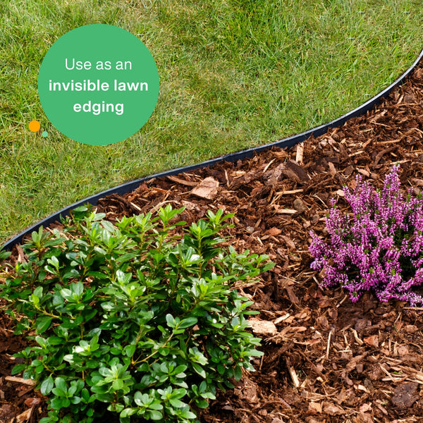 Flexible Lawn Edging 12 m - Invisible Plastic Garden Edge with 50 Securing Pegs - Easy to Use, Weather Resistant - Grass, Flowerbed & Path Border
