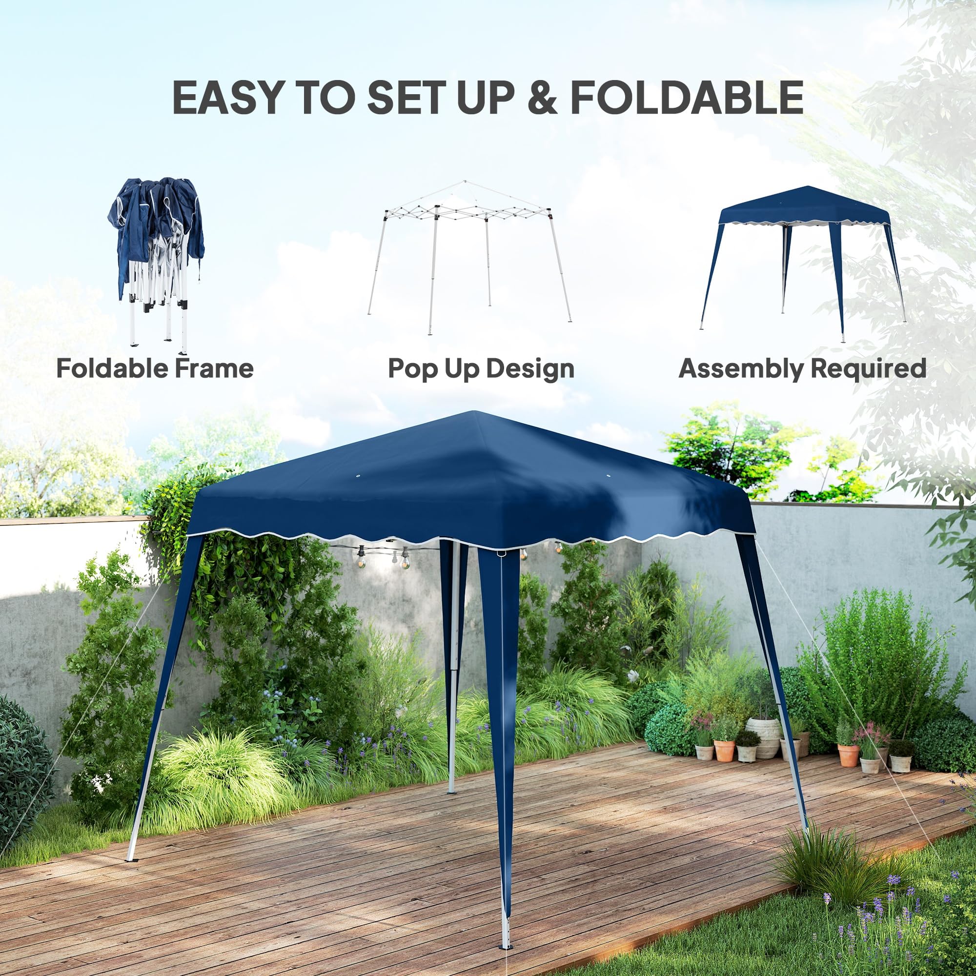 Outsunny 3 M x 3 M Base/ 2.5 M x 2.5 M Top Pop Up Gazebo, One Person Setup Instant with Carry Bag, Height Adjustable Slant Leg Party Tent Instant Event Shelter for Garden, Patio, Black