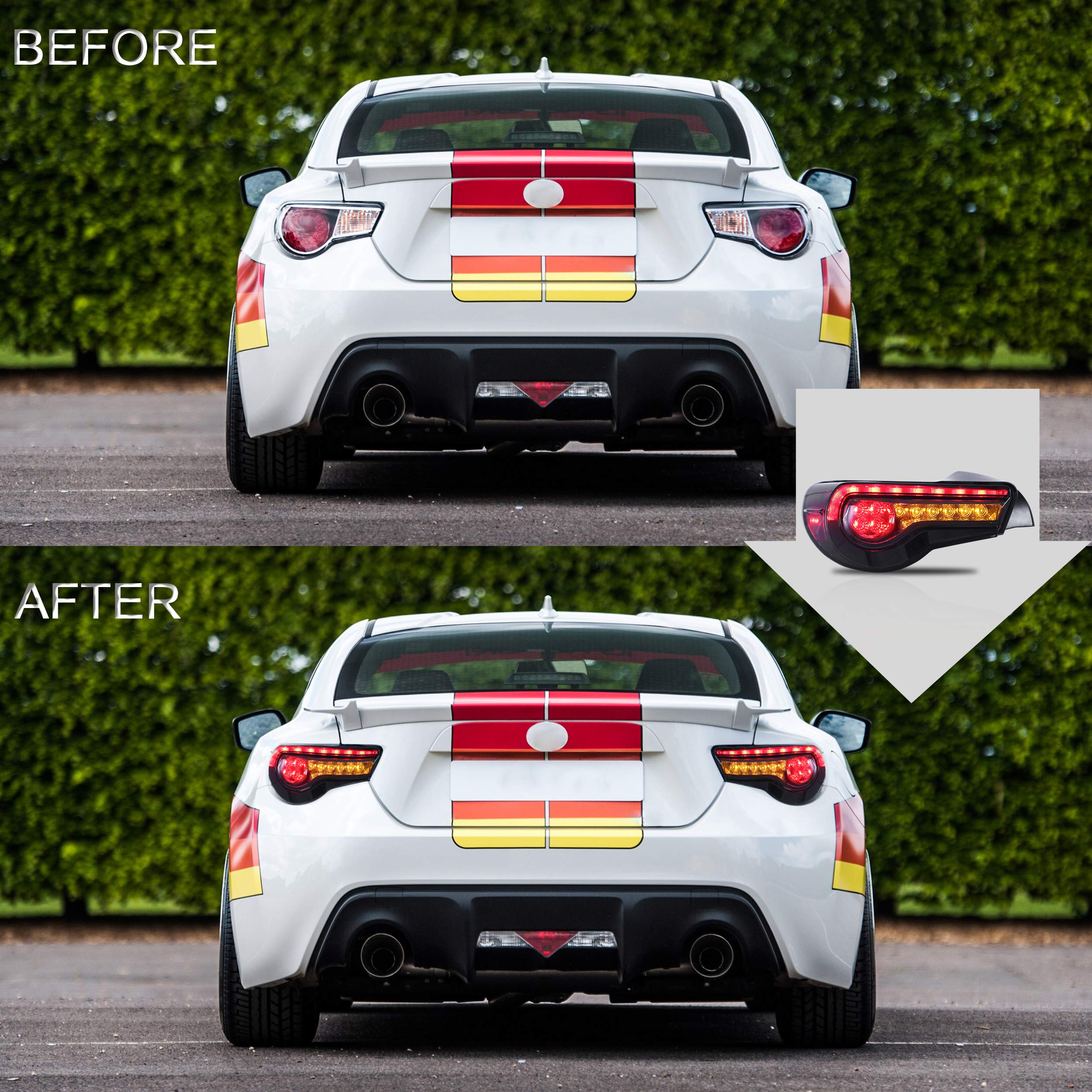 VLAND LED Tail Lights Compatible with Toyota 86 GT86 2012-2020/Subaru BRZ 2013-2020/Scion FR-S 2013-2020, Full LED Rear Light with Sequential Indicator, Red White Lens